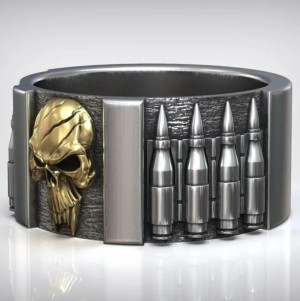 Skull ring met kogelriem - 925 zilver